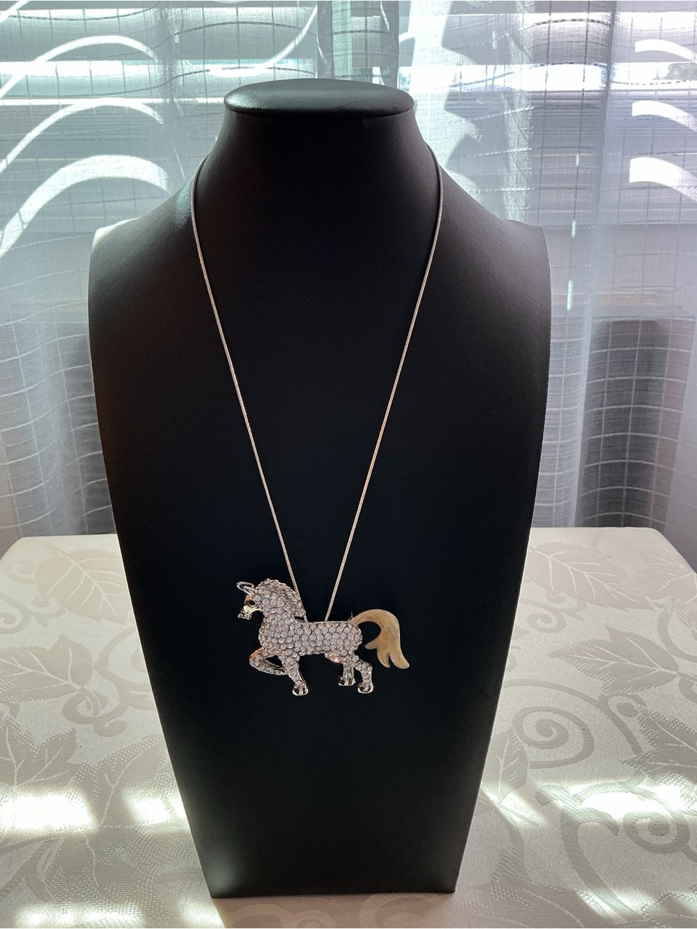 Prancing Horse Rhinestone Convertible Brooch and Silver Tone Pendant.